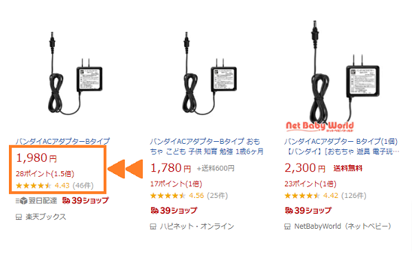 バンダイ製ACアダプターの楽天での最安値